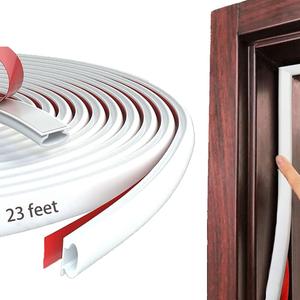 White Rubber Weather Stripping Door Seal Strip, D Shape Door Rubber Weather Seal Strip, SelfAdhesive Door Weatherstripping Soundproofing Door Sealing Strip for Windows (23 feet, White)