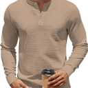 Men's Henley Shirts Long Sleeve Casual Waffle T-Shirts Button Pullover Sweaters Tee Shirt 2XL