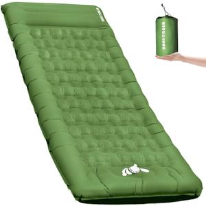 Camping Sleeping Pad,5.5" Extra Thick Inflatable Sleeping Pads with Pillow Built-in Foot Pump Sleeping Mat Compact for Camping, Backpacking, Hiking,Traveling Tent (Green)