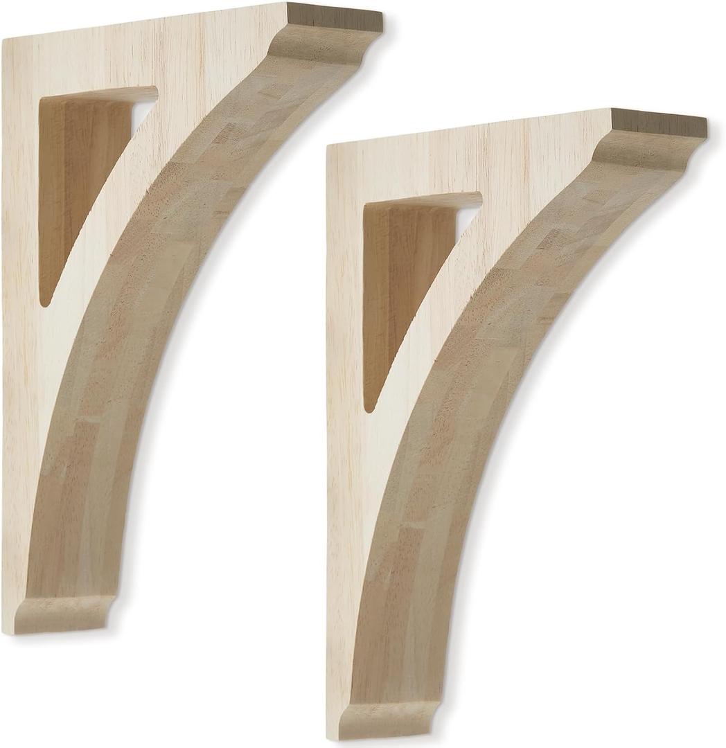 Briwooody 2 Pcs 1 3/4" W x 8 1/2" D x 12" H Traditional Wood Corbels Wooden Shelf Brackets Unfinished Paintable Solid Wooden Bracket for Doorway Countertops Home Shelves Cabinet Furniture Support