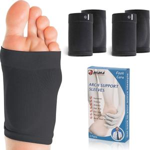 Ailaka 2 Pairs Compression Arch Support Sleeves, Cushioned Arch Support Braces Gel Pads for Flat Foot Pain Relief Plantar Fasciitis Heel Spurs (Black)