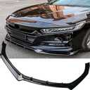 MUCO New Front Bumper Lip Compatible with Honda Accord 2018 2019 2020 2021 10th Gen 4 Door Sedan Glossy Black Front Lips
