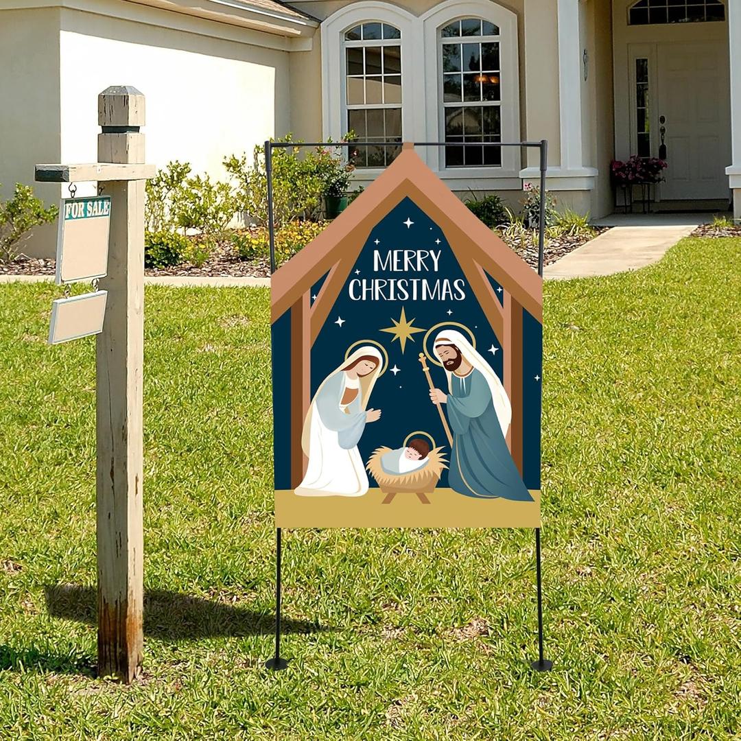Christmas Decorations Outdoor Yard of Nativity Scene Yard Sign reversible Double-Sided Religious Manger Scene Yard Sign for outdoor Lawn Christmas Decorations (Nativity Sence 16*24) 