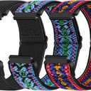 Compatible with 16mm 18mm 19mm 20mm 22mm 24mm Watch Bands Quick Release Replacement Wristband,Adjustable Stretchy Nylon Solo Loop Straps Fabric Braided Sport Elastic Bands for Men Women (Black+Bohemian Blue+Bohemian Red)