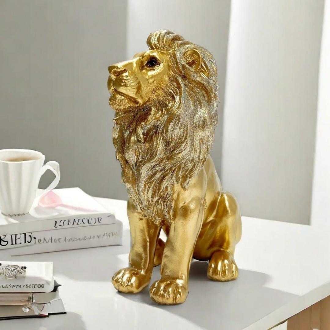 Gold Resin Lion Figurine, Decorative Sculpture