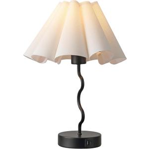 Pleated Table Lamp, Table Lamp for Bedroom, Bedside Lamps for Nightstand with Linen Lampshade, Modern Lamp for Bedroom Home Office Decor, Black