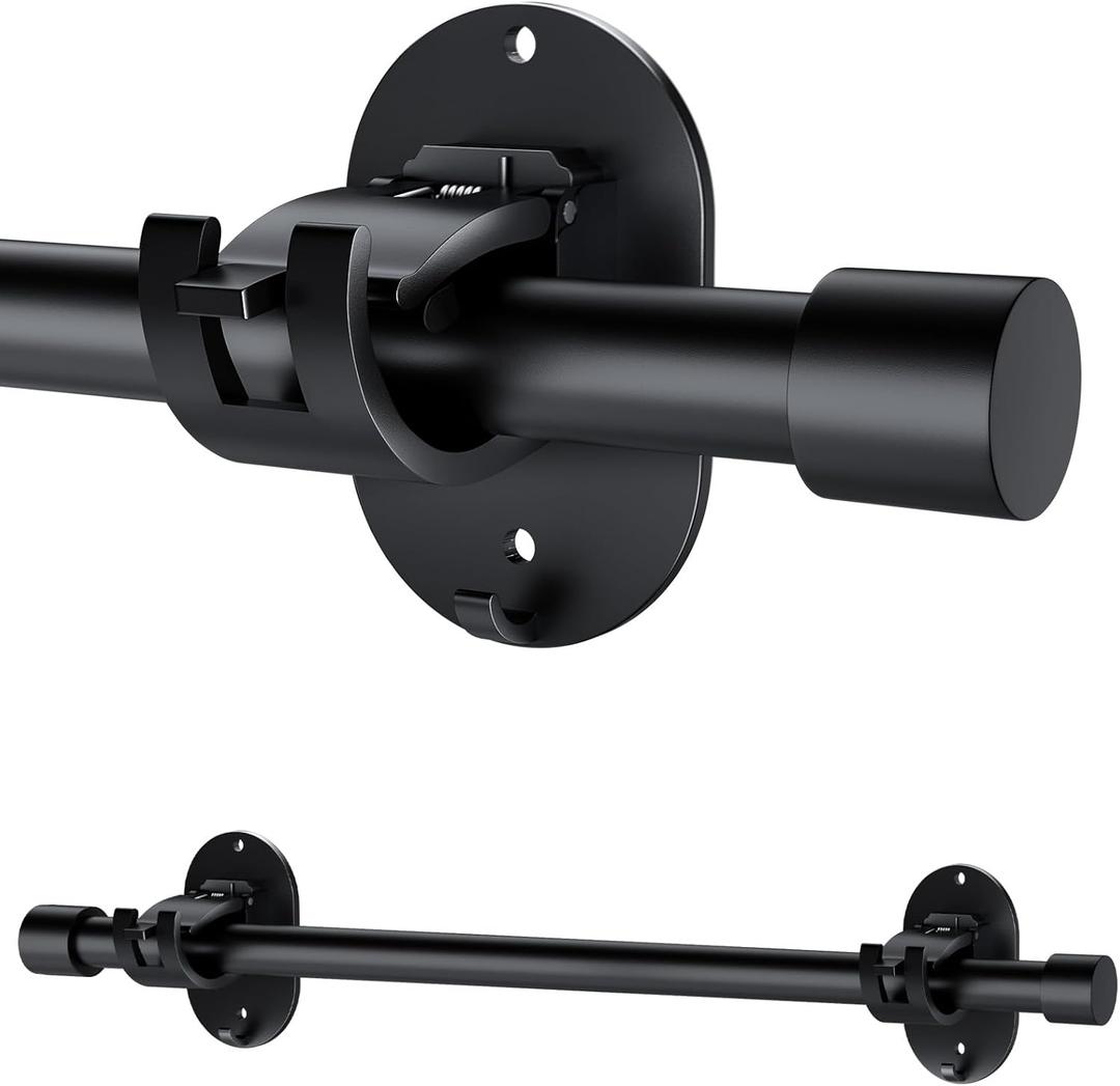Curtain Rods for Windows No Drilling 30 to 120 Inch, 5/8 Inch Splicing Drapery Rods, No drill Curtain Rod Set with 3M Self Adhesive Curtain Rod Brackets for Indoor/Outdoor, Kitchen, Black, 30"-120"