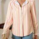 Yousify Womens Puff Long Sleeve Button Down Shirts Striped Casual Loose Fit Blouse Trendy Fall Tops (Orange)