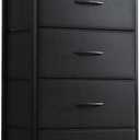 AODK Dresser for Bedroom with 4 Storage Drawers, Small Dressers Chest of Drawers Fabric Dresser with Sturdy Steel Frame, Black