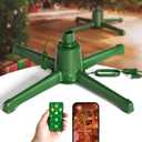COOLWUFAN Musical Rotating Christmas Tree Stand with Remote Control, Built-in Electrical Outlets Xmas Tree for Up to 9ft Artificial Trees, Stable 360 Degree Spinning Tree Base Holder