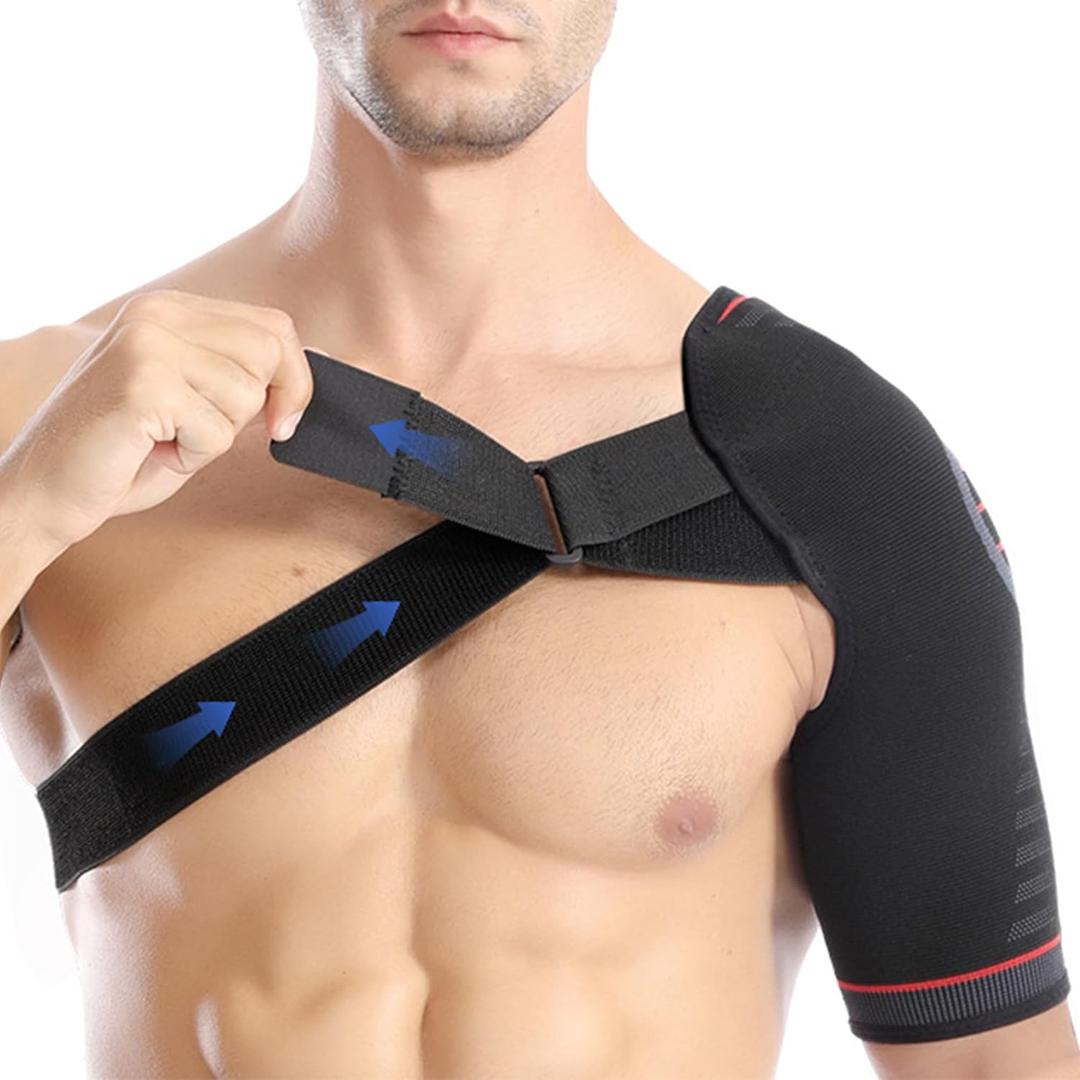 SPOBTRACE Shoulder Brace For Torn Rotator Cuff, Adjustable Arm Support Compression Sleeve For Pain Relief,Sleep,Injuries,Men and Women (Black+Orange)