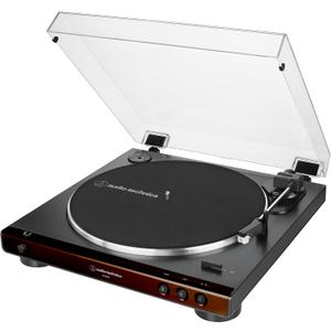 Audio-Technica At-LP60X-BW Fully Automatic Belt-Drive Stereo Turntable, Hi-Fi, 2 Speed, Dust Cover, Anti-Resonance, Die-Cast Aluminum Platter Brown