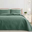 Exclusivo Mezcla Queen Quilt Bedding Set, Lightweight Green Quilts Queen Full Size for All Seasons, Soft Microfiber Bedspreads Coverlets Bed Cover with Leaf Pattern, 3 Piece (Queen (90''X96''))