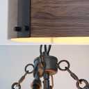 Chandelier Lighting Fixture, 4-Light, Black Walnut Wood Metal Drum Shade, Rustic Industrial Iron Pendant for Kitchen Island Living Dining Room Over Table, 23" W x 21.5" H