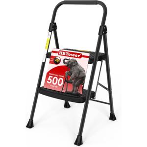 HBtower Step Ladder Sturdy, Heavy Duty Step Stool for Adults, Wide Anti-Slip Pedal Step Ladder Folding Step Stool for Home Kitchen Garage Outdoor (2 Step Ladder)