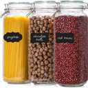 VITEVER [ Taller ] 92oz Glass Jars with Airtight Lid, Large Glass Food Storage Jars, 3 Pack Wide Mouth Airtight Glass Jars for Kitchen Pantry Spaghetti, Square Mason Jars with Labels