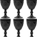 Black Vintage Wine Glasses Set of 6, 10 Ounces Colored Glass Water Goblets, Unique Floral Embossed Pattern High Clear Stemmed Glassware Wedding Party Bar Drinking Cups Fancy Glasses Hand Wash Only