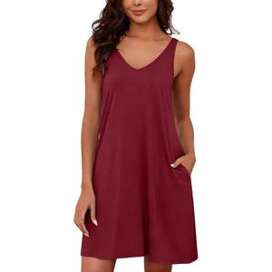 Marvmys Womens Cotton Sleeveless SLeep Dress Tank Short Nightgown Summer Sleepwear Wine Red (Red, L)