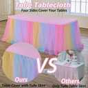 6 pk 6ft Rainbow Tulle Tablecloth for Rectangle Tables, 2-in-1 Pastel Color Table Covers with Tulle Skirt,Wrinkle Free Stretchy Ruffle Tulle Table Cloths Fitted for Wedding Party Banquet Vendor