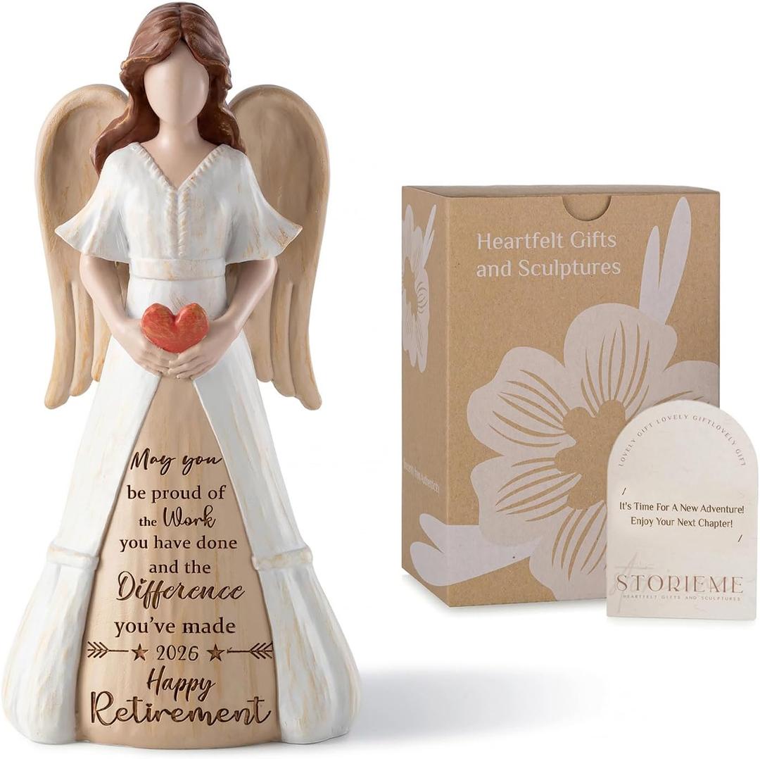 Storieme Retirement Gift for Woman 2026: 7.3 Handcrafted Angel Figurine for Retiring Coworker Teacher Nurse - Retired Keepsake for Retirement Party Decorations