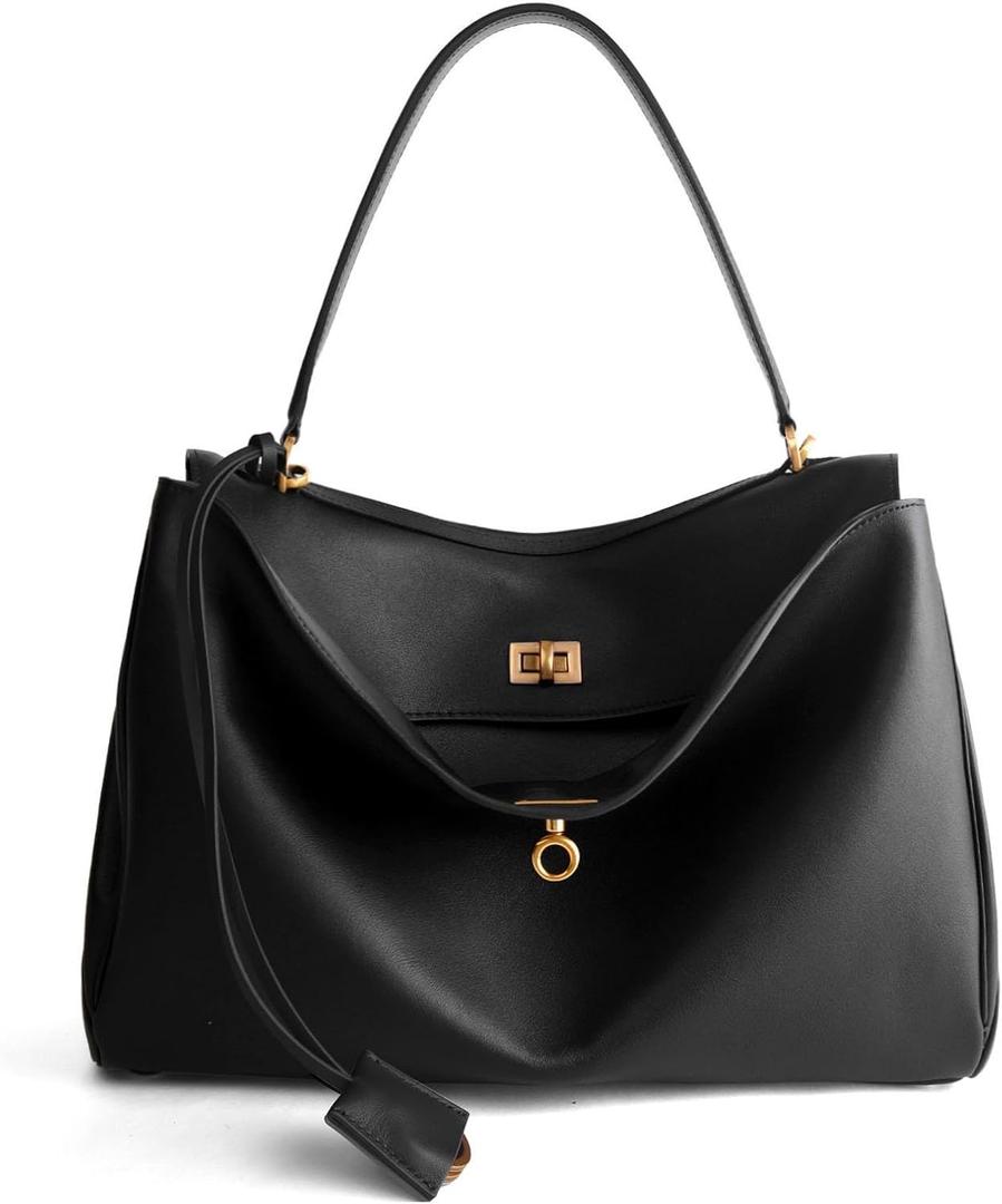 Genuine Leather Tote Bag for Women: Soft Leather Shoulder Handbags for Ladies - Satchel Purse for Travel Work(Large)