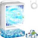 Portable Air Conditioners Ice Fan That Blow Cold Air USB Mini Air Conditioners 3 Wind Speed & 7 Colorful LED Light Cool Mist &Timer Evaporative Air Cooler Personal AC For/Bedroom/Desk/Room/Tabletop (white2)
