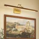 VitaLink Picture Lights for Wall, Hardwired 27.5" Long Gold Wall Picture Artwork Paintings Display Lighting Swing Arms Wooden Wall Lamp Bathroom Vanity Light Dimmable 5CCT