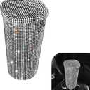 Bling Car Trash Can, Sparkly Rhinestone Cup Holder Car Garbage Can with Trash Bags, Universal for Cars, Offices, Homes  Stylish Cars Interior Accessory for Women (White)
