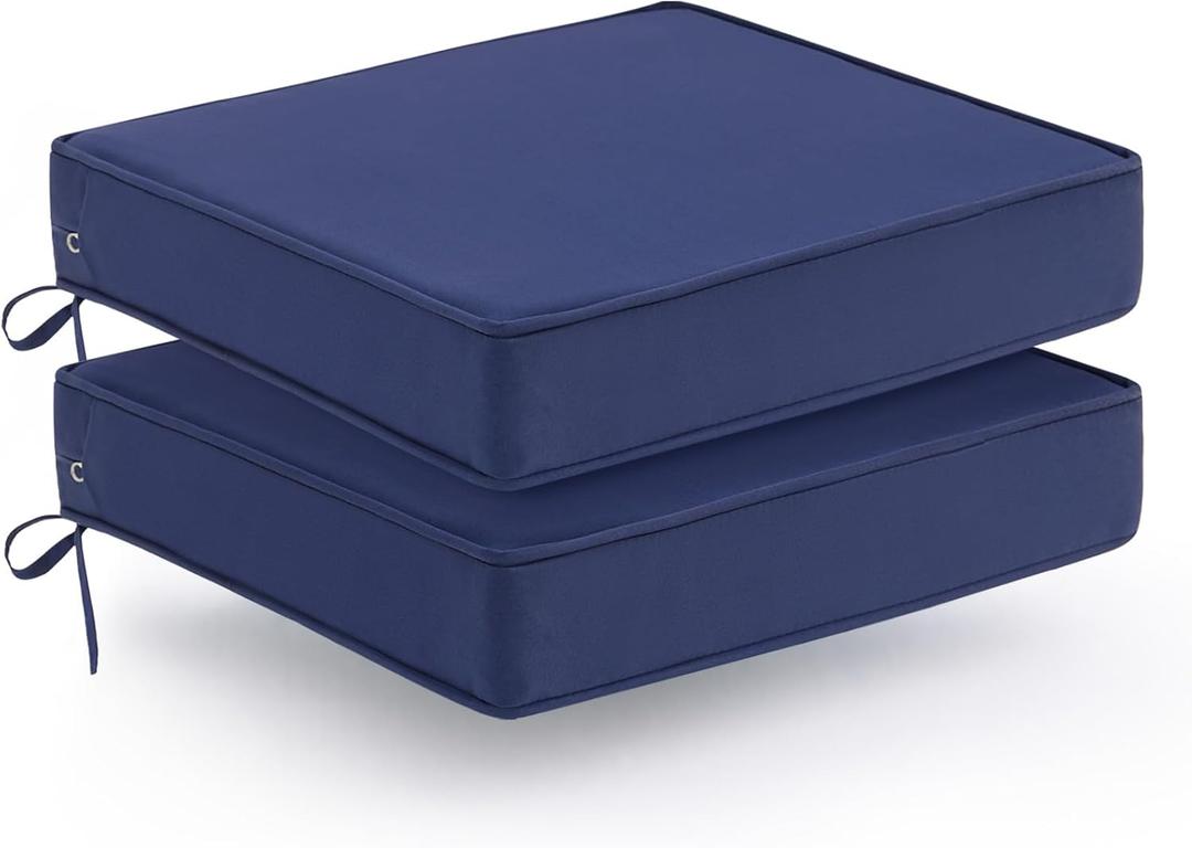 Outdoor Chair Cushions Set of 2, Waterproof Patio Chair Cushions, Outdoor Patio Furniture Replacement Seat Cushions, 22 x 22 x 3 inch, Blue