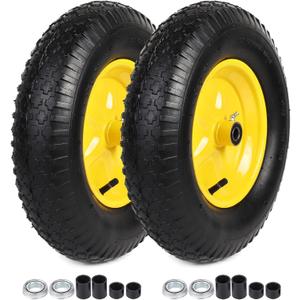 AR-PRO (2-PACK) 4.80/4.00-8" Tire and Wheel, 16" Pneumatic Tire Wheels with 3/4" Bearings and 3" Centered Hub for Wheelbarrow, Hand Truck, Garden Carts, Yard Wagon Dump Cart (Extra 5/8" Bearings) 