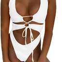 CHYRII Women's Sexy Cutout Lace Up Backless High Cut One Piece Swimsuit Monokini, M