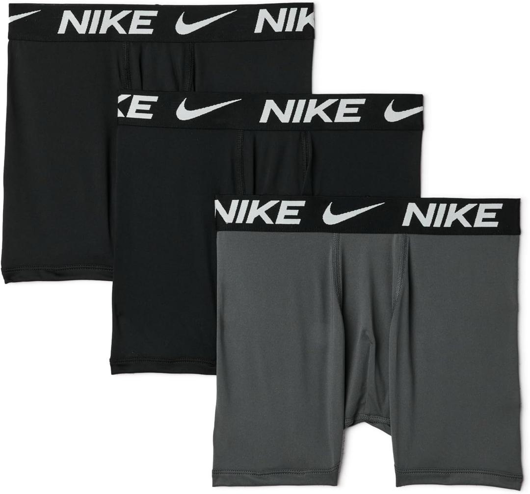 Nike Boys' Dri-FIT Essentials Micro Solid 3-Pack Boxer Briefs (Black/Dark Grey)