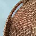 16.9 inch Rattan Tray, Round Wicker Tray with Cut-Out Handles, Woven Serving Tray for Dining/Coffee Table