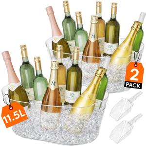 Lifewit 11.5L Ice Bucket for Parties 2 Pcs, Large Portable Drink Bucket for Cocktail Bar, Champagne Cooler for Beverage/Wine/Beer, Mimosa Bar Supplies Chiller Tub with Scoop 38 x18x20cm/15x7x8 inches
