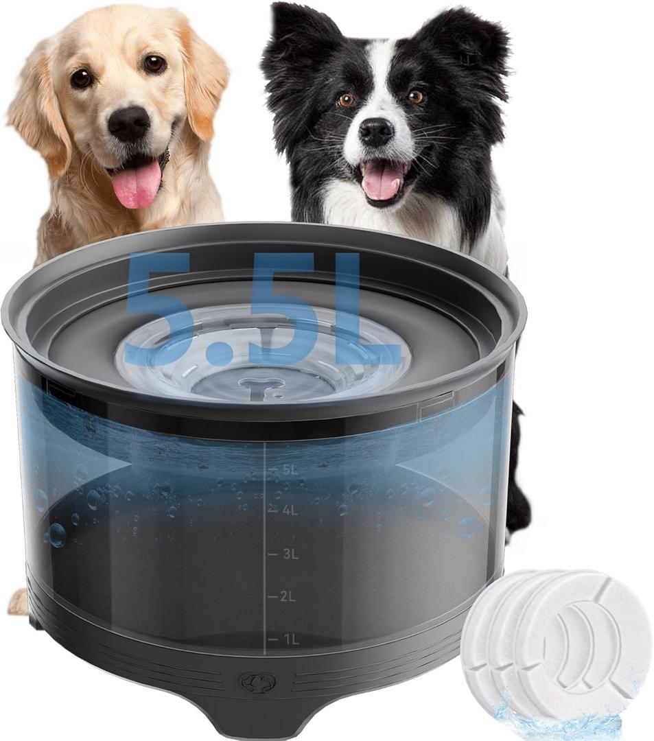 5.5L No Spill Water Bowl for Dogs, 1.45Gallon No Splash Large Dog Water Bowl with Floating Disk, Spill Proof Slow Drinking Dog Bowl for Messy Drinkers and Senior Dogs Indoor/Outdoor Use Gray