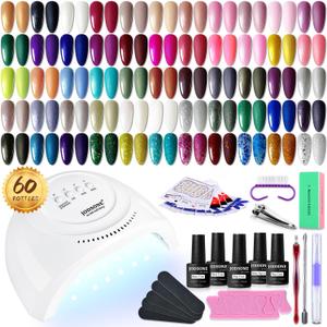 JODSONE 60 PCS Gel Nail Polish Starter Kit With U V Light 55 Kinds Of Color Glitter Gel Polish No Wipe Base And Glossy Matte Top Coat Easy To Apply (B22)