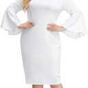 Hanna Nikole Women Plus Size Chiffon Cape Dresses Ruffle Style Midi Bodycon Cocktail Dress, White ,18 W