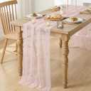 Artoid Mode Pink Flower Pearl Pink Gauze Table Runner 10FT, Seasonal Sheer Dining Holiday Wedding Birthday Baby Shower Table Decor for Home Party