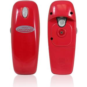 Electric Can Opener - No Sharp Edge Handheld Can Opener - Battery Operated Can Opener - Easy One-Touch Operation - Automatic, Food Safe, Hands Free, Smooth Edge (Red)