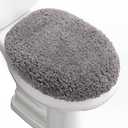 Luxury Soft Microfiber Toilet Lid Cover Machine Washable Solid Toilet Seat Cover 17.5" x 15" Adjustable Rubber Backing Fits Most 16-17.5" L x 14-16" W Round Oblong and Elongated Toilet Seat (Gray)