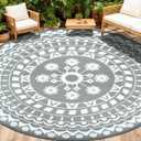 Capslpad 8Ft Round Outdoor Rug for Patios Clearance Reversible Mat Plastic Straw Patio Rugs Lightweight RV Camping Mat Circle Outside Area Rug Carpet for Balcony Deck Trailer Picnic BBQ, Grey