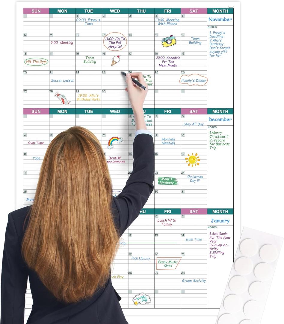 Large Dry Erase Calendar for Wall - Undated 3 Month Wall Calendar, 28" x 40"(Vertical), Wall Calendar Dry Erase for Home, Office, Classroom