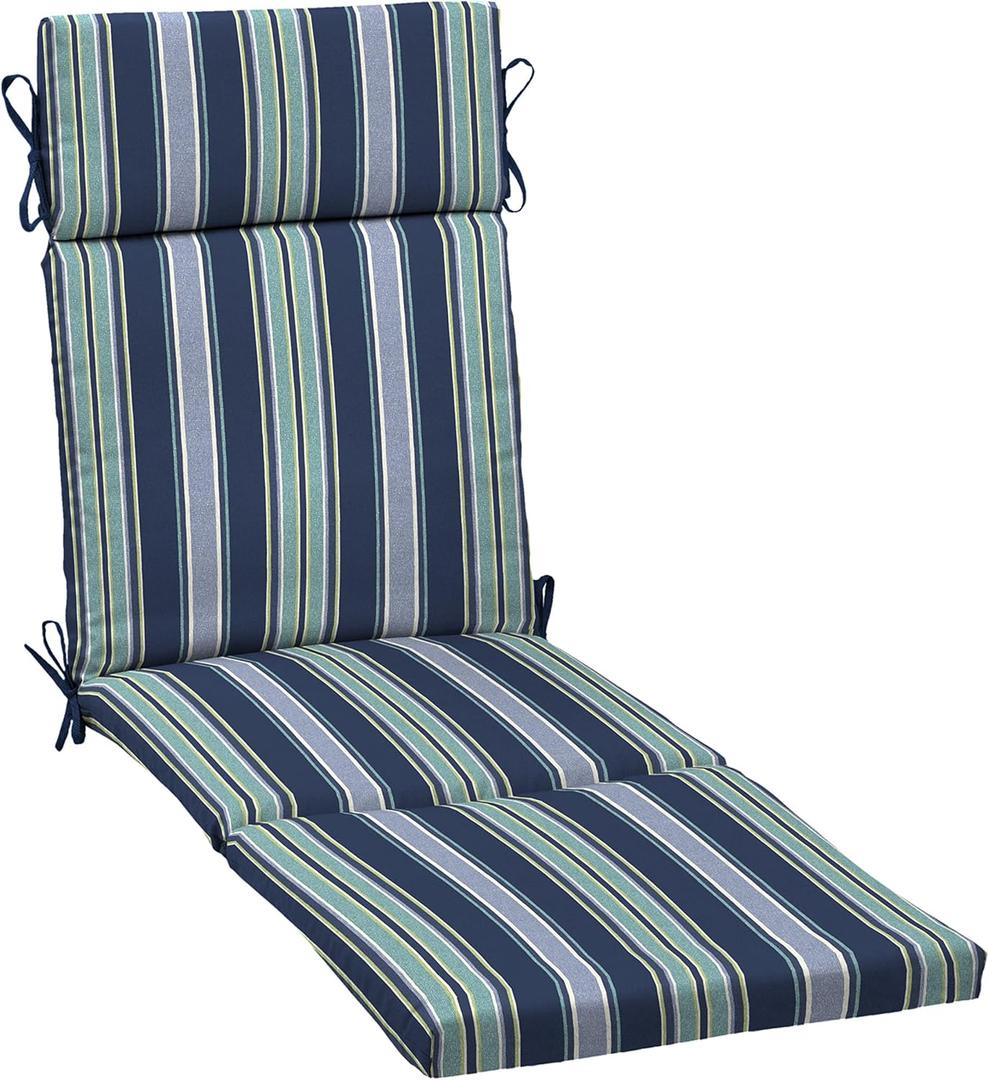 Arden Outdoor Chaise Cushion, 21 in x 72 in, Weather-Proof, Rain-Proof, Fade Resistant Patio Cushion for Chaise Lounger Sapphire Aurora Blue Stripe