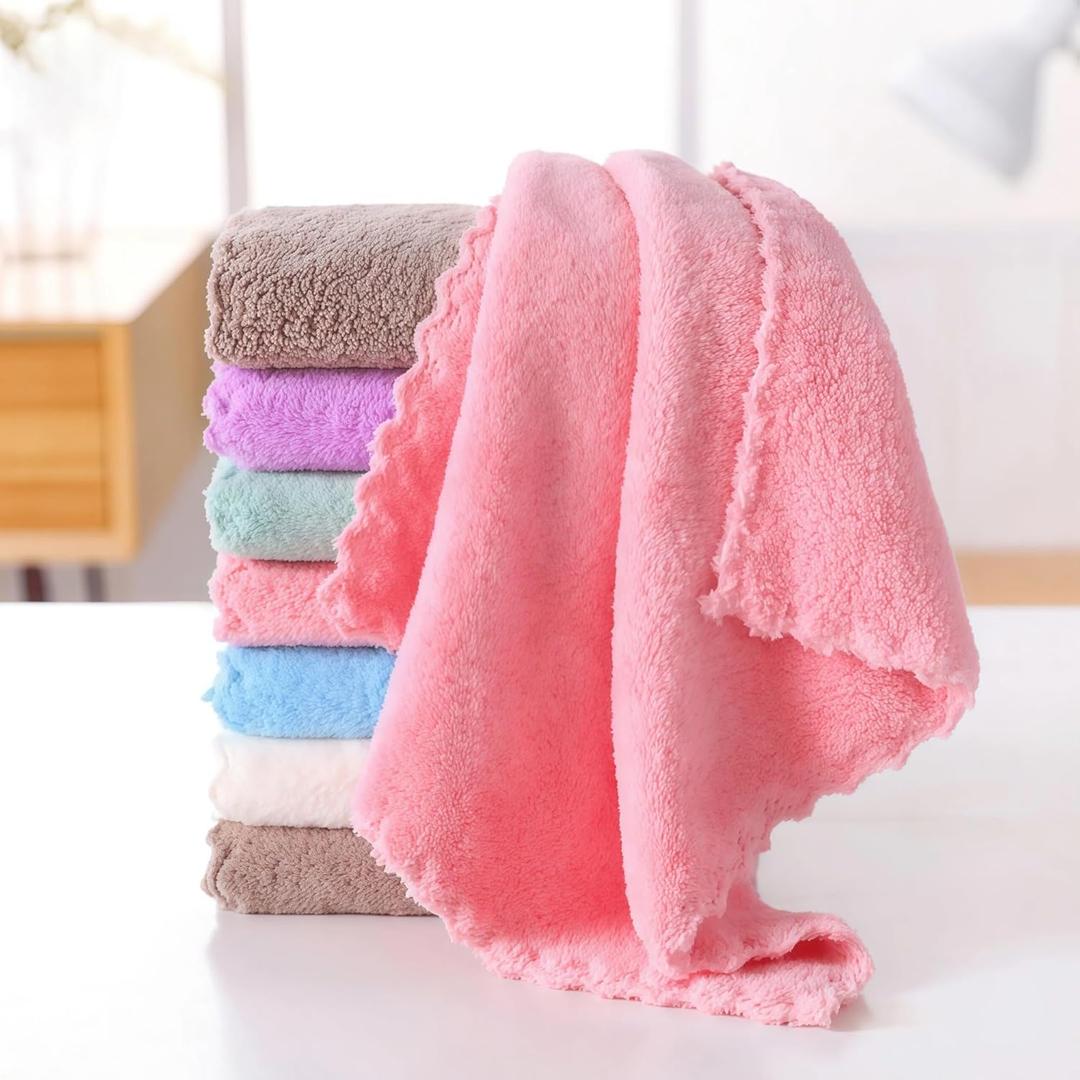 Coral Fleece Cleaning Dish Towel Set-12 x 12 Inch Gentle Coral Fleece Kitchen Cleaning Cloth Use Waxing Polishing & Clean Rags with Lint Free & Streak Free for Car