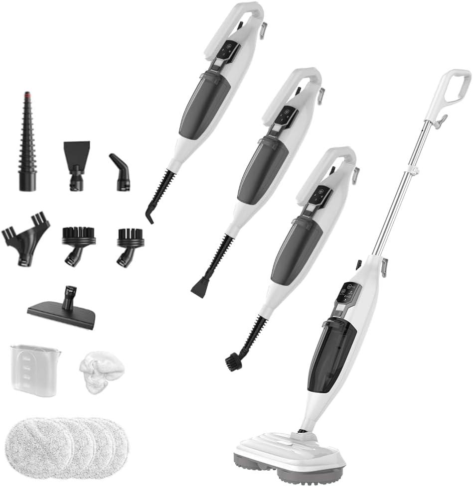 Steam Mop with 13 Accessories,Steam Cleaner for Home,Floor Scrubber spin mop for Hard Floors Deep Cleaning, 4 Washable Mop Pads for Home Use, 550ml Capacity,30 Second Heat-Up(White)