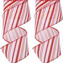 MTLEE 2 Rolls 2.5 Inch x 6 Yard Christmas Candy Cane Wired Ribbon Red and White Stripe Ribbon Christmas Red White Peppermint Decorations for DIY Craft Xmas Tree Wreath Gift Wrapping