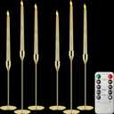 Baquler Set of 6 Flameless Taper Candles and Candlestick Holder with Remote and Timer LED Candlesticks Decoration for Dining Table Fireplace Party Home Wedding Anniversary(Gold)