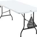 VECELO 6Ft Folding Picnic Portable Table,with Mesh Bag Indoor Outdoor,Heavy Duty Foldable Plastic Camp Desk with Handle Legs for Dining Wedding&Party,White