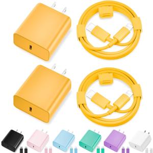 iPhone Charger Fast Charging,[MFi Certified] 2Pack 20W Type C Fast Charger Block with [10FT&6FT] USB C to Lightning Cable Compatible for iPhone 14/13/12/11 Pro Max/Xs Max/XR/X,iPad (Yellow)