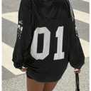 Milumia Women's Mesh Oversized Long Sleeve Jersey Shirt Y2k Number Graphic Tees Blokette T Shirt Top Streetwear Black X-Small (Black, XS)
